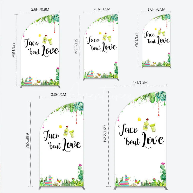 Aperturee - Aperturee Vibrant Watercolor Taco bout Love Half Moon Arch Backdrop Mexican Fiesta Cacti Tequila Party Decor