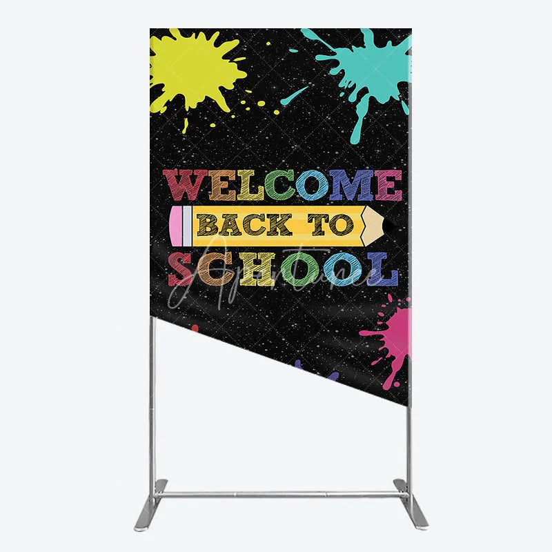 Aperturee - Aperturee Vibrant Welcome Back to School Rectangle Arch Backdrop Colorful Paint Splatter and Pencil Design for Classroom Decor