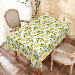 Aperturee - Aperturee Vibrant Yellow Lemon Floral Rectangle Tablecloth Summer Fruit Blossom Kitchen Dining Party Table Decor