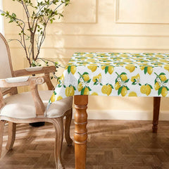 Aperturee - Aperturee Vibrant Yellow Lemon Floral Rectangle Tablecloth Summer Fruit Blossom Kitchen Dining Party Table Decor