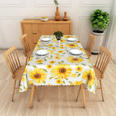 Aperturee - Aperturee Vibrant Yellow Sunflower Rectangle Tablecloth Summer Floral and Green Leaf Table Cover Farmhouse Decor