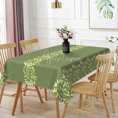 Aperturee - Aperturee Vine Stripe Rectangle Tablecloth Sage Green Leaf Pattern Dining Table Cloth Decor