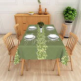 Aperturee - Aperturee Vine Stripe Rectangle Tablecloth Sage Green Leaf Pattern Dining Table Cloth Decor