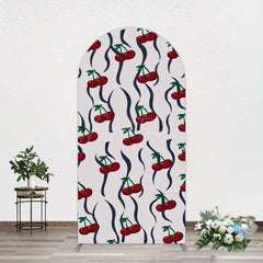 Aperturee - Aperturee Vintage Abstract Red Cherry Birthday Arch Backdrop