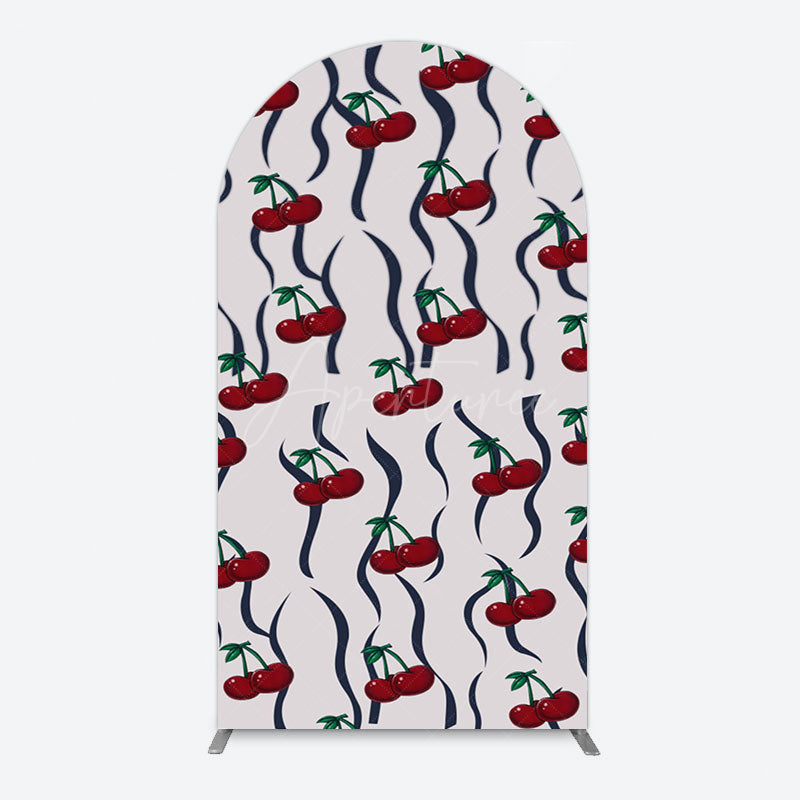 Aperturee - Aperturee Vintage Abstract Red Cherry Birthday Arch Backdrop