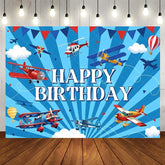 Aperturee - Aperturee Vintage Airplane Birthday Backdrop Blue Sky with Clouds Pilot Aviation Theme Party Photo Props