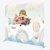 Aperturee - Aperturee Vintage Airplane Tension Fabric Backdrop Hot Air Balloon Clouds Decor Sky Aviator Theme Background for Birthday