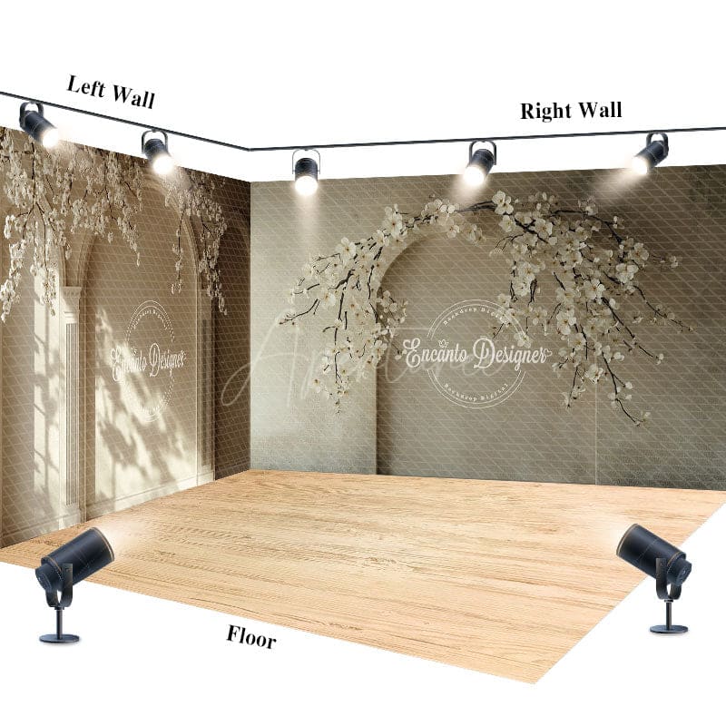 Aperturee - Aperturee Vintage Arch Wall Branch Flower Room Set Backdrop