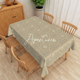 Aperturee - Aperturee Vintage Beige Grid Rectangle Tablecloth For Dining Room