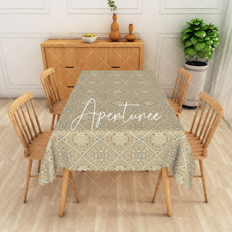 Aperturee - Aperturee Vintage Beige Grid Rectangle Tablecloth For Dining Room