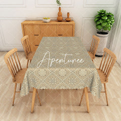 Aperturee - Aperturee Vintage Beige Grid Rectangle Tablecloth For Dining Room