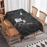 Aperturee - Aperturee Vintage Black Damask Rectangle Tablecloth For Kitchen