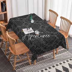 Aperturee - Aperturee Vintage Black Damask Rectangle Tablecloth For Kitchen