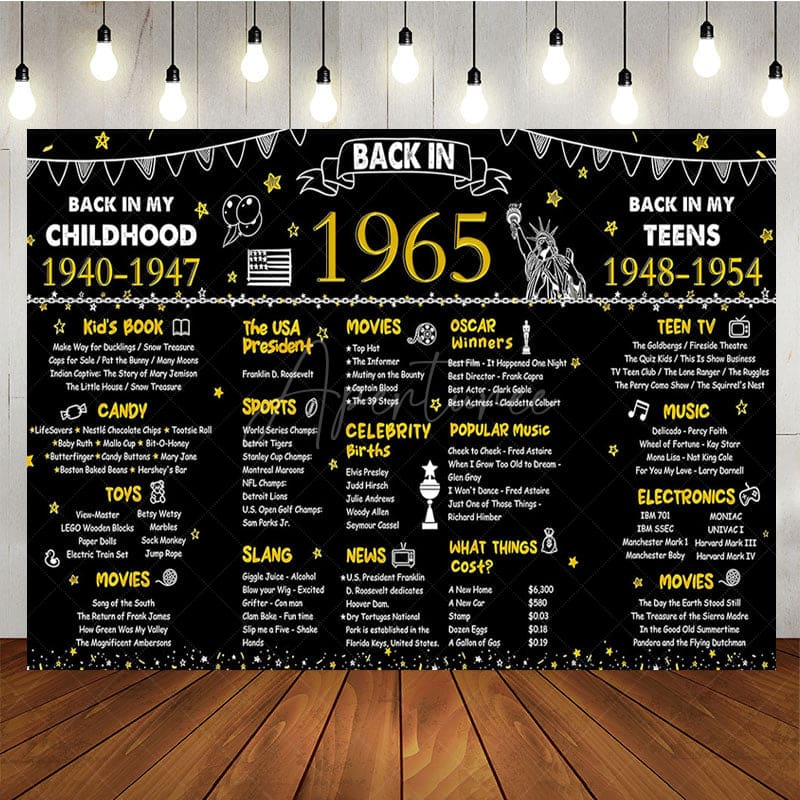 Aperturee - Aperturee Vintage Black Gold Poster 60th Birthday Backdrop