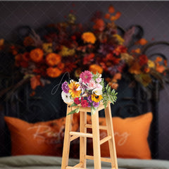 Aperturee Aperturee Vintage Black Headboard Photography Backdrop Moody Autumn Floral Arrangement Dark and Romantic Fall Photo Prop