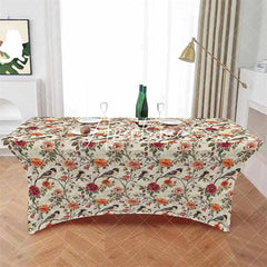 Aperturee - Aperturee Vintage Blossom Flower Robin Bird Stretch Table Cover