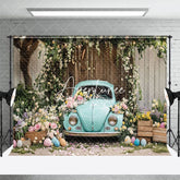 Aperturee - Aperturee Vintage Blue Car Floral Egg Decor Rustic Backdrop