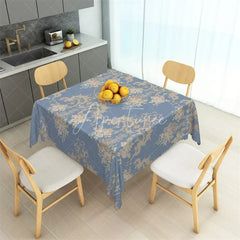 Aperturee - Aperturee Vintage Blue Floral Damask Rectangle Tablecloth Classic Rose Bouquet Pattern Table Cover for Dining