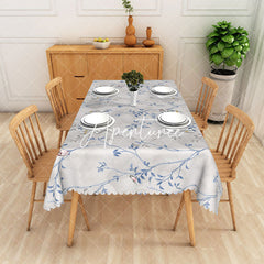 Aperturee - Aperturee Vintage Blue Grey Floral Spring Rectangle Tablecloth
