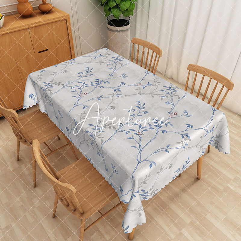 Aperturee - Aperturee Vintage Blue Grey Floral Spring Rectangle Tablecloth