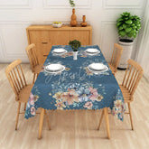 Aperturee - Aperturee Vintage Blue Watercolor Floral Rectangle Tablecloth Elegant Flower Dining Table Cover for Wedding