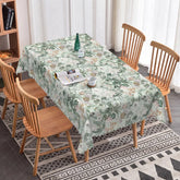 Aperturee - Aperturee Vintage Botanical Floral Rectangle Tablecloth Green Faded Flower Print Elegant Farmhouse Kitchen Decor