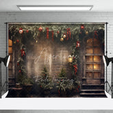 Aperturee - Aperturee Vintage Brick Wall Christmas Backdrop Snowy Garland Street Lamp Photography Background Old Town Winter Holiday Party