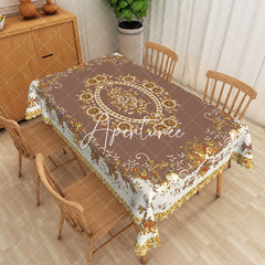 Aperturee - Aperturee Vintage Brown Beige Rose Motif Rectangle Tablecloth