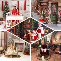 Aperturee - Aperturee Vintage Brown Fireplace Christmas Room Set Backdrop