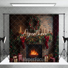 Aperturee - Aperturee Vintage Brown Fireplace Christmas Room Set Backdrop