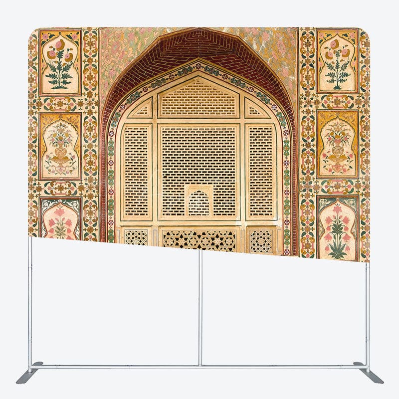 Aperturee - Aperturee Vintage Brown Floral Arched Square Tension Backdrop