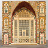 Aperturee - Aperturee Vintage Brown Floral Arched Square Tension Backdrop