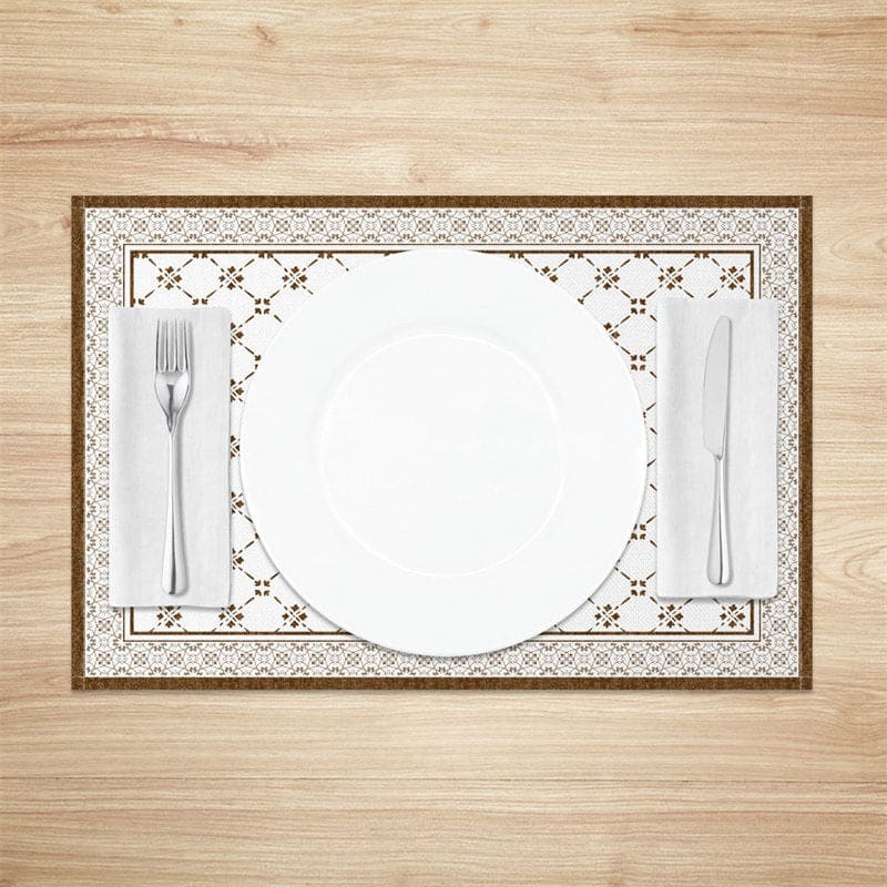 Aperturee - Aperturee Vintage Brown White Boho Print Set Of 4 Placemats