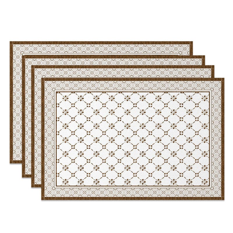 Aperturee - Aperturee Vintage Brown White Boho Print Set Of 4 Placemats