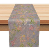 Aperturee - Aperturee Vintage Butterfly and Floral Table Runner Grey with Pastel Flowers Elegant Shabby Chic Kitchen Decor