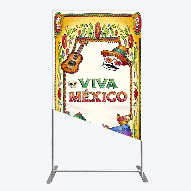 Aperturee - Aperturee Vintage Cactus Skull Viva Mexico Party Rectangle Backdrop