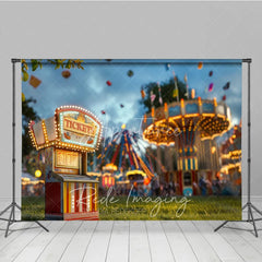 Aperturee - Aperturee Vintage Carnival Ticket Booth Cake Smash Backdrop Amusement Park Rides Photography Studio Background
