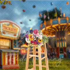 Aperturee - Aperturee Vintage Carnival Ticket Booth Cake Smash Backdrop Amusement Park Rides Photography Studio Background