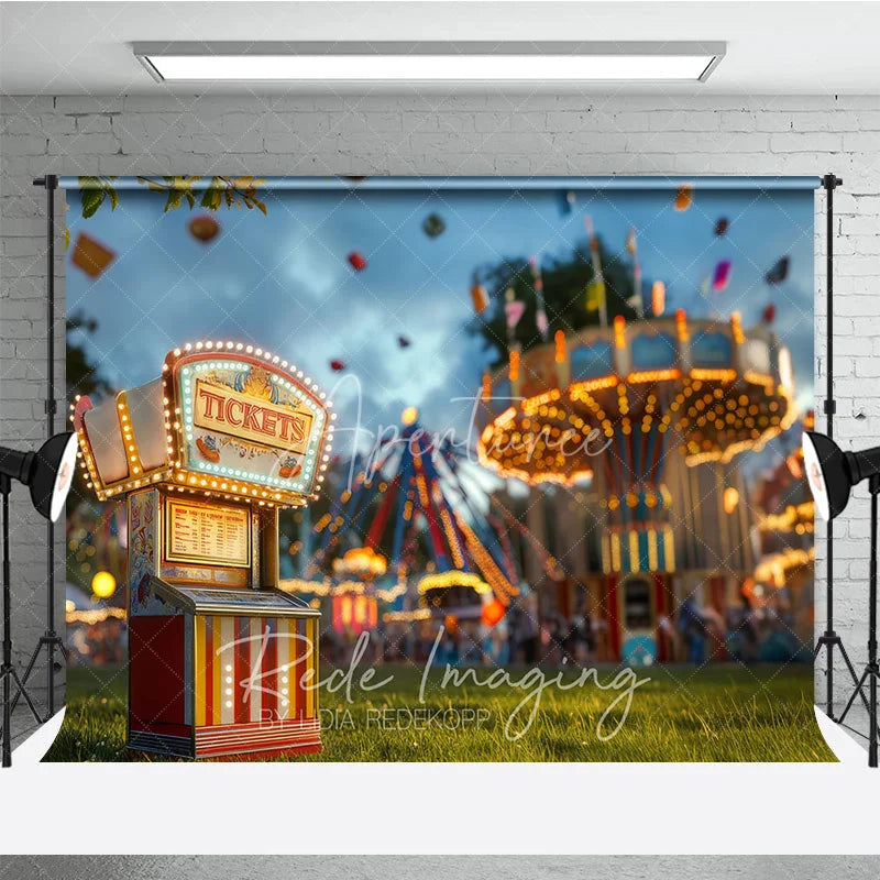 Aperturee - Aperturee Vintage Carnival Ticket Booth Cake Smash Backdrop Amusement Park Rides Photography Studio Background