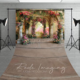 Aperturee - Aperturee Vintage Carved Stone Arch Floral Sweep Backdrop