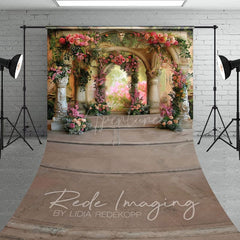 Aperturee - Aperturee Vintage Carved Stone Arch Floral Sweep Backdrop