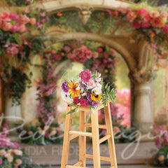 Aperturee - Aperturee Vintage Carved Stone Arch Floral Wedding Backdrop