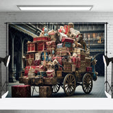Aperturee - Aperturee Vintage Christmas Backdrop Antique Gift Cart Old Town Photography Background Rustic European Street Holiday Party