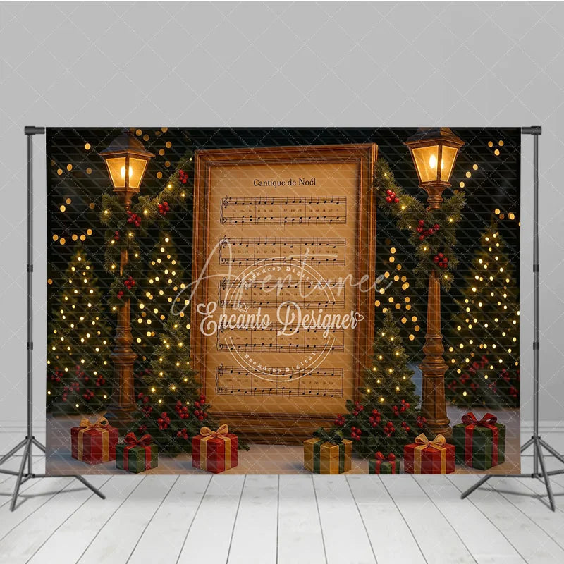 Aperturee - Aperturee Vintage Christmas Carol Sheet Music Photography Backdrop ’Cantique de No?l’ O Holy Night Themed Background