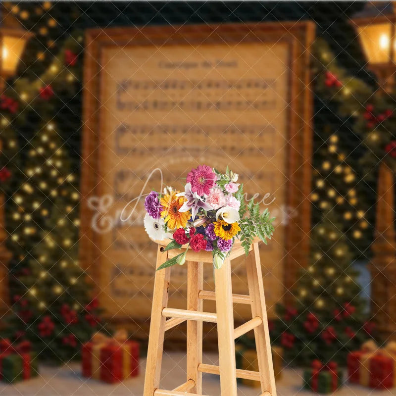 Aperturee - Aperturee Vintage Christmas Carol Sheet Music Photography Backdrop ’Cantique de No?l’ O Holy Night Themed Background