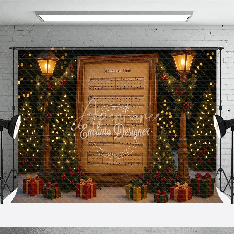 Aperturee - Aperturee Vintage Christmas Carol Sheet Music Photography Backdrop ’Cantique de No?l’ O Holy Night Themed Background
