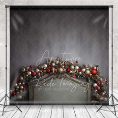 Aperturee - Aperturee Vintage Christmas Headboard Backdrop Dark Grey Wall Elegant Ornament Garland Bed Photo Background