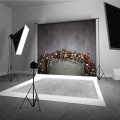 Aperturee - Aperturee Vintage Christmas Headboard Backdrop Dark Grey Wall Elegant Ornament Garland Bed Photo Background