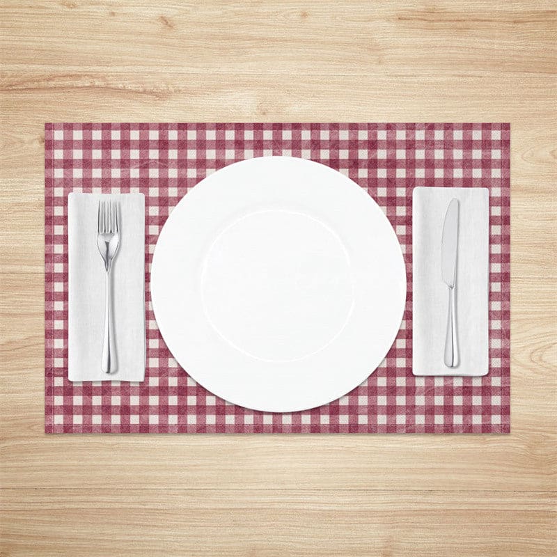 Aperturee - Aperturee Vintage Claret White Plaid Dining Set of 4 Placemats