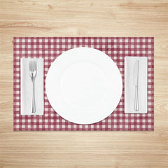 Aperturee - Aperturee Vintage Claret White Plaid Dining Set of 4 Placemats
